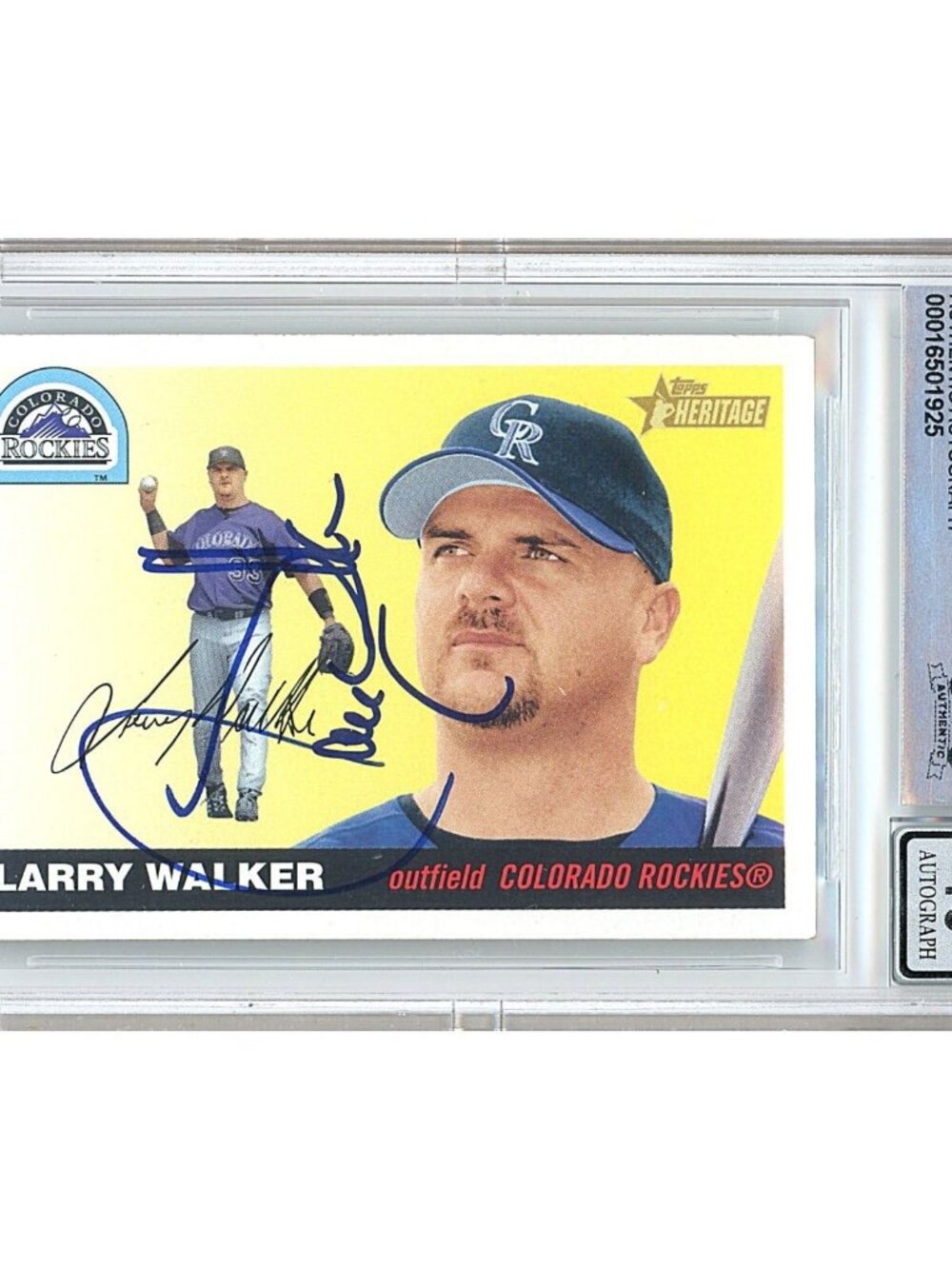 Larry Walker Signed 2004 Topps Heritage SP #443 Rockies BAS Slab BGS Auto 10 MLB